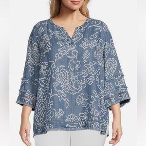 John Mark Women Blouse Floral Paisley Print VNeck 3/4 Sleeve Hi-Low Hem Tunic 0X